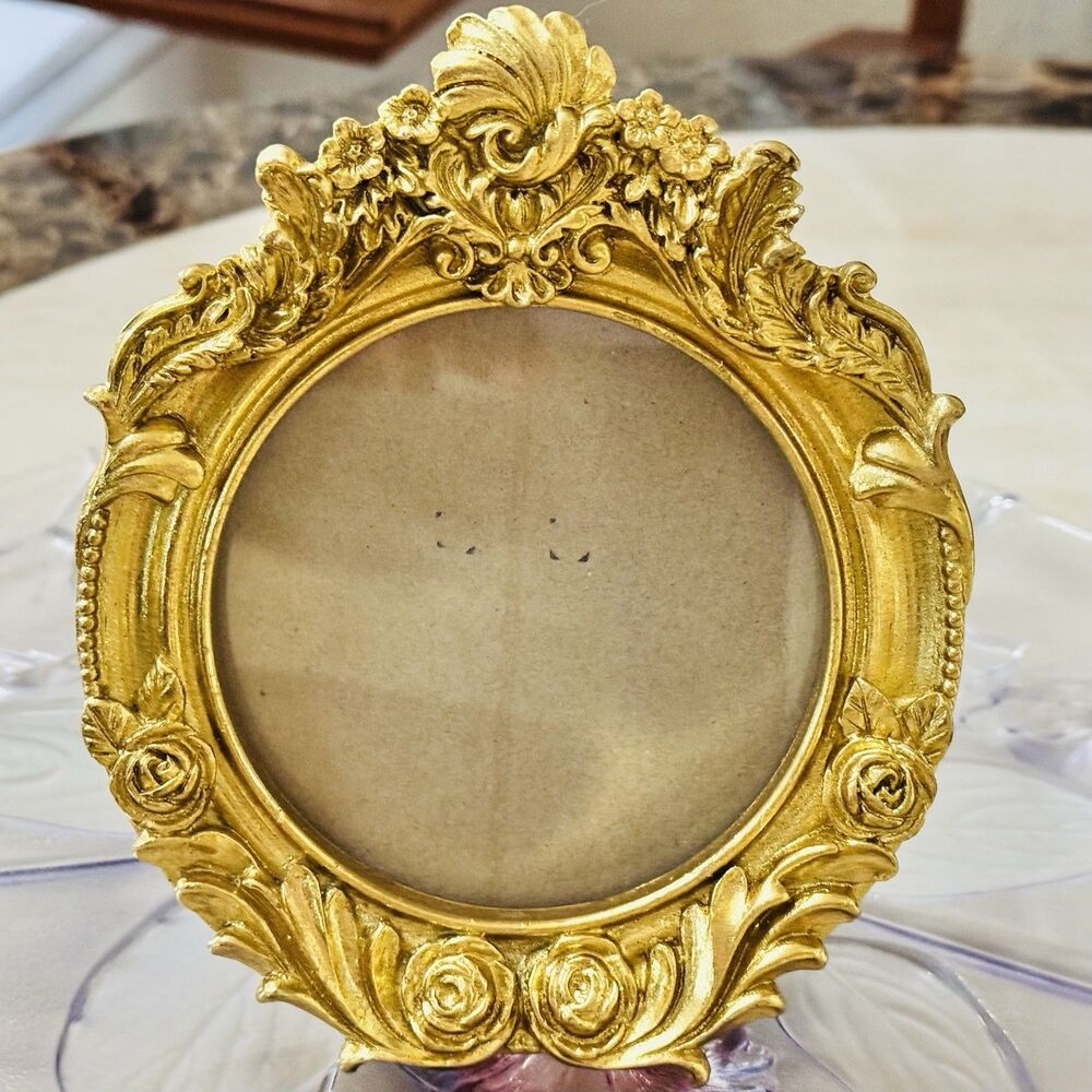 Nicole Miller NY Gold Ornate Round Frame | Baroque Style Tabletop Decor 4x4